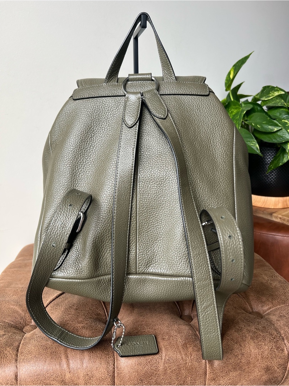 Coach Olive Green Pebbled Leather Backpack with Front Pockets Style 6145 - Picture 7 of 15